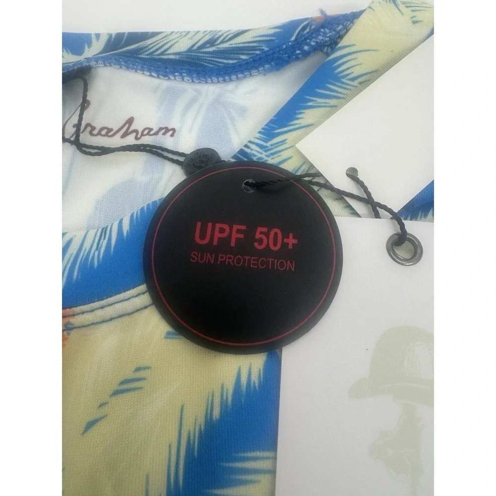 NWT Robert Graham Tropical Forest Long Sleeve Swim Shirt UPF 50  Men's LARGE $78